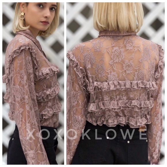 POL Floral Lace Button Down Ruffle Shirt - Picture 4 of 10
